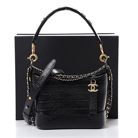 chanel crocodile embossed calfskin small gabrielle cocodile hobo black|Chanel Gabrielle Hobo Bag Crocodile Embossed .